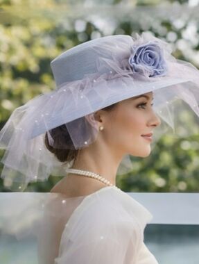 Vintage Meril Fine Millinery Gray Tulle & Rose Hat | Estate Piece